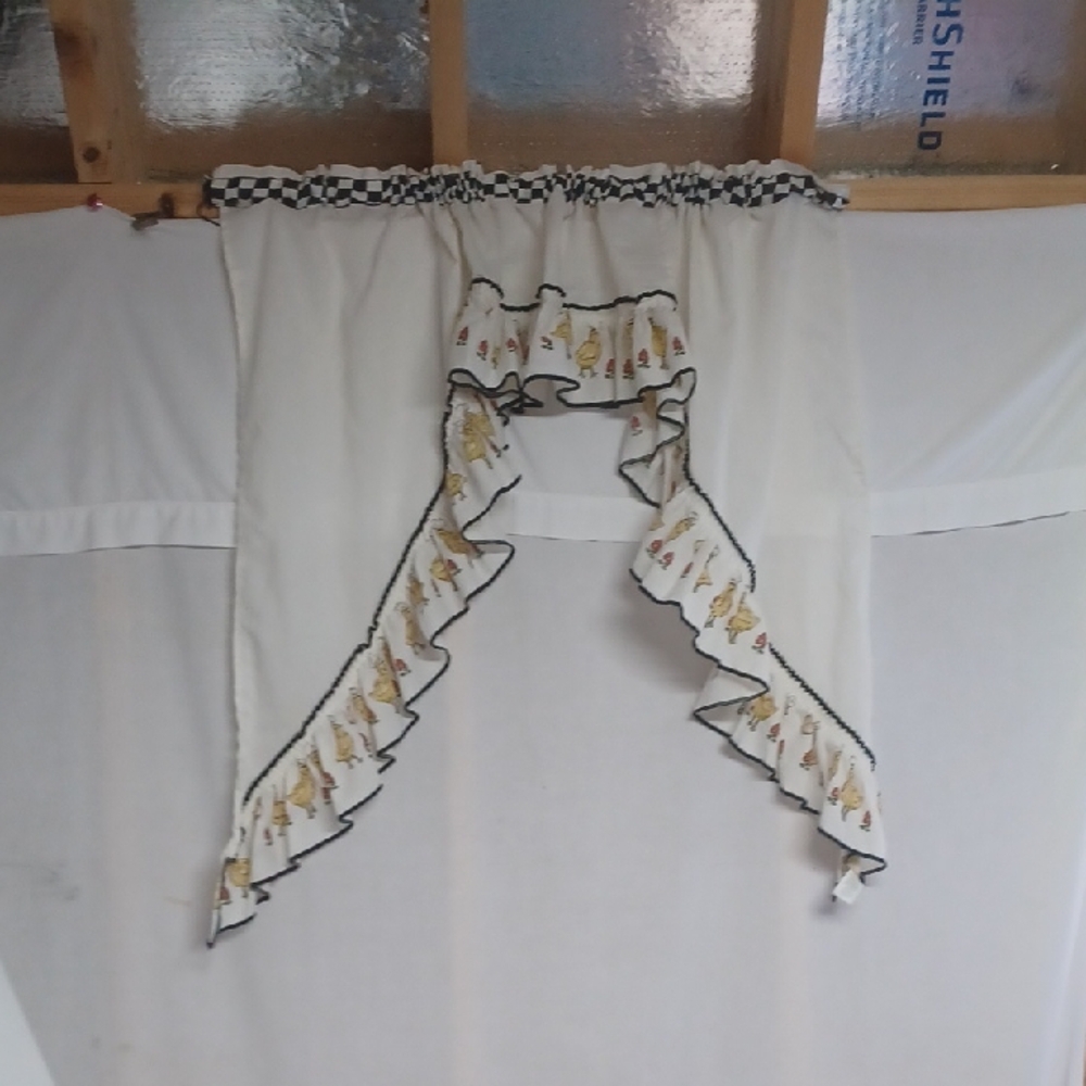 White and Yellow Ruffled Kitchen Curtains